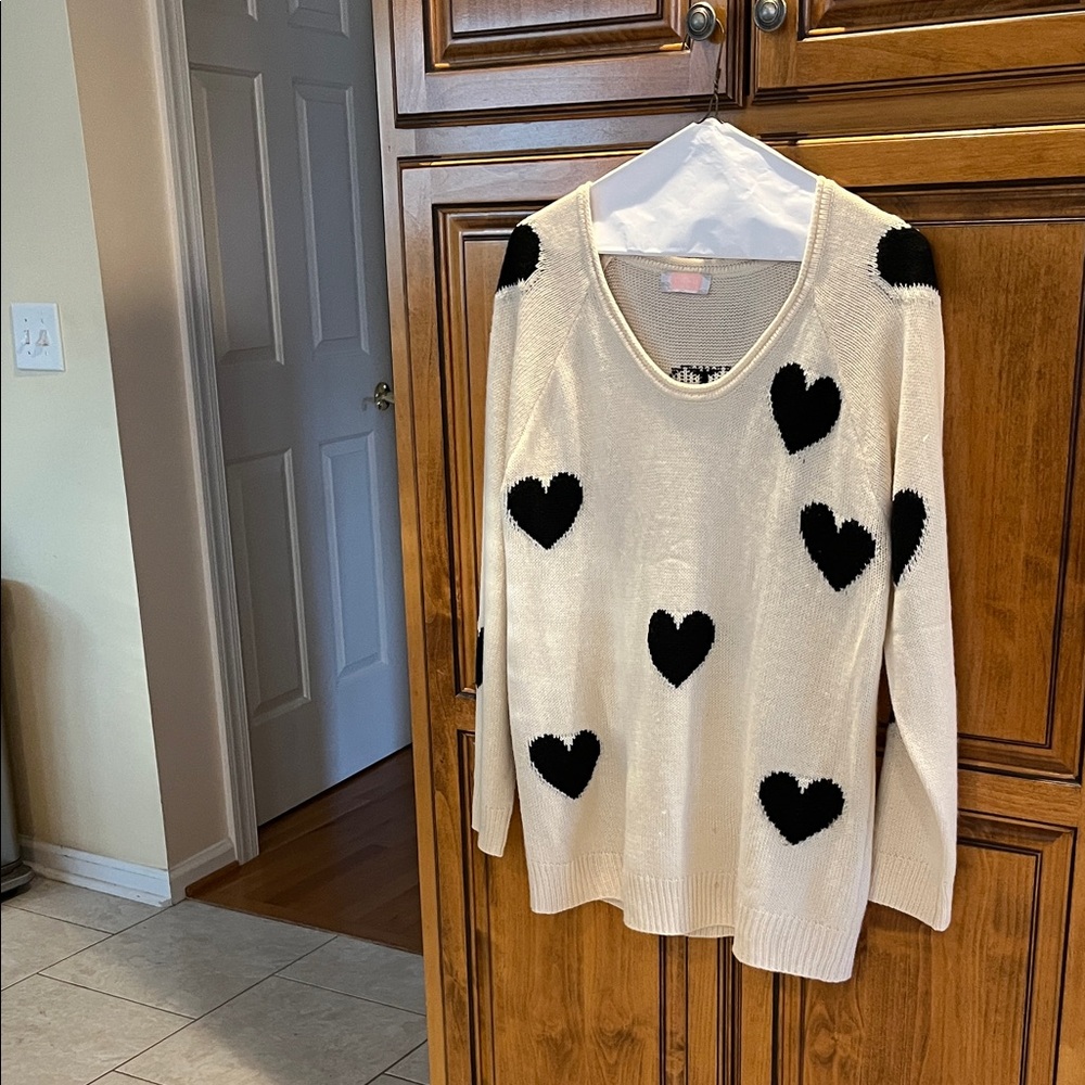 Heart Patterned Cream and Black Sweater